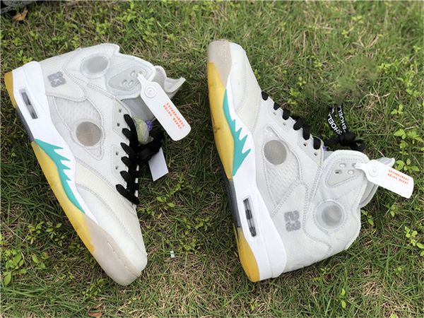 

2020 authentic 5 high og white sail black muslin fire red blue yellow man basketball shoes trainers sneakers with original box us 7-13