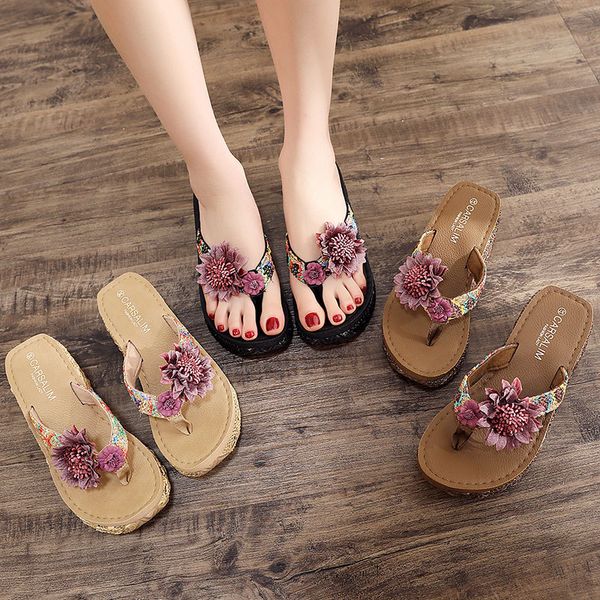 

cool slippers women outside summer wear thick-soled beach shoes fashion clamp feet sea flip flops, Black