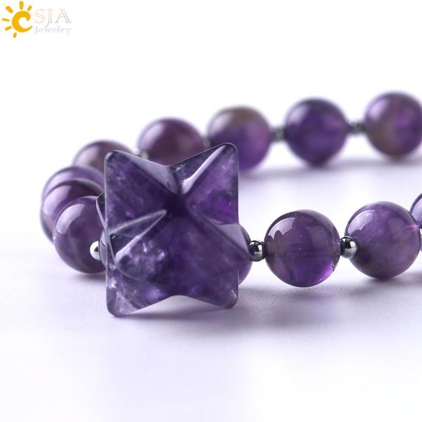 

csja white quartz purple crystal bracelet natural stone spiritual energy merkaba fashion bracelets women men reiki jewelry f777, Black