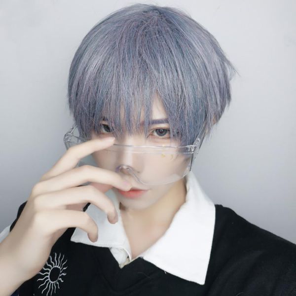 

ailiade synthetic mixed blue short men's high temperature fiber fake hair for black white women daily/cosplay party hair wig