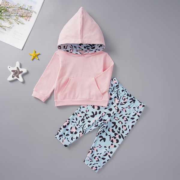 

newborn infant baby girls solid hooded leopard pants outfits set baby suit clothes newborn suit, White