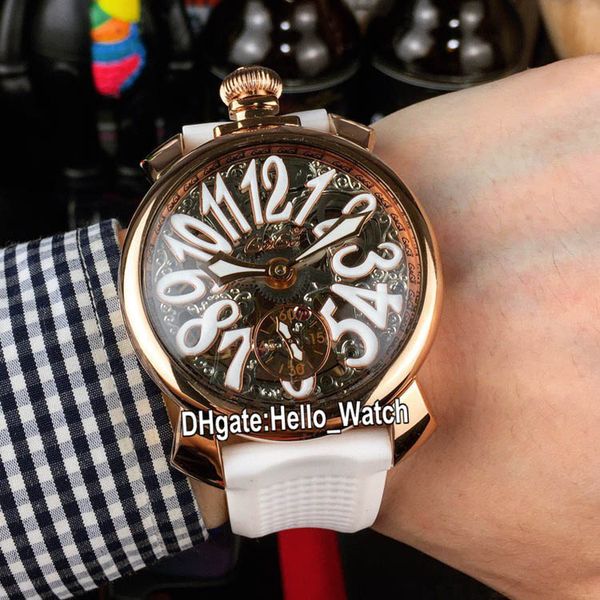 

новый gaga milano manuale48 5011.05 s маленькие секунды золотой скелет циферблат швейцарские кварцевые женские часы розовое золото резиновые, Slivery;brown