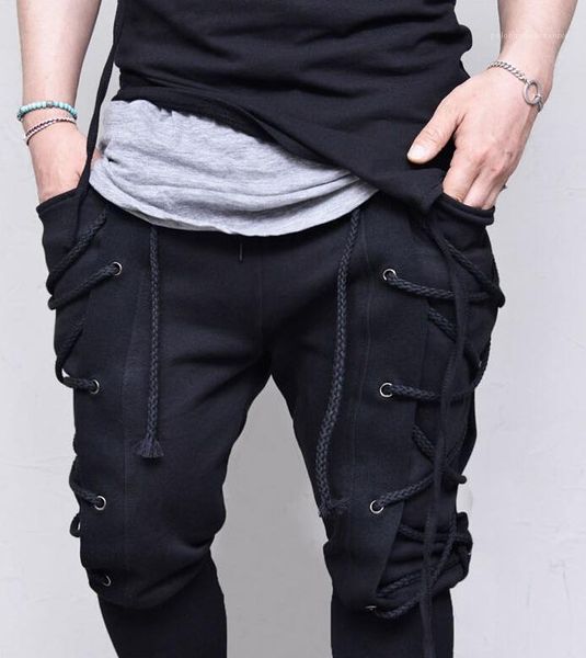 

bandage black cross pants mens clothes casual designer jogger hiphop skateboard pants 2020 sping new