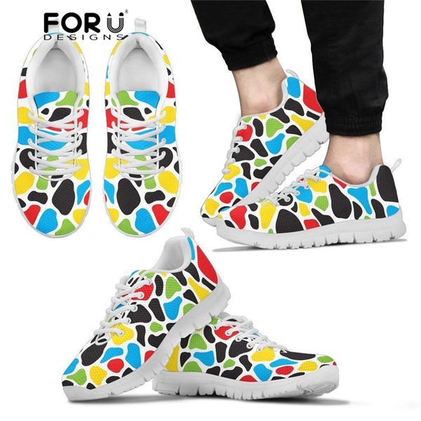 

forudesigns colorful cow printing 2020 summer mesh flats girls lace up lightweight flats femme sneakers trainers shoes for femme, Black