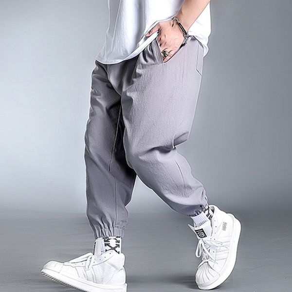 

men's pants men loose collage wide leg casual straight overalls street clothing trousers 6xl 7xl grey harem, Black