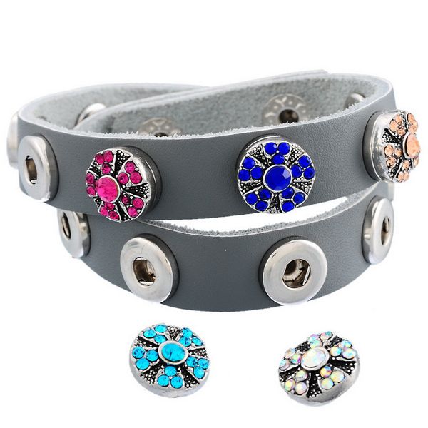 

5pcs rhinestone drill snaps chunk charm button fit leather bracelet, Black