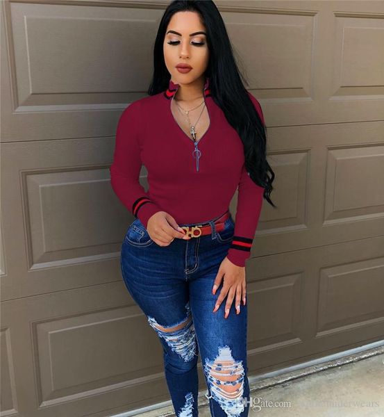 

женский zip neck tops модельер полосатый printed tshirt весна повседневная женщины с длинным рукавом одежда, White