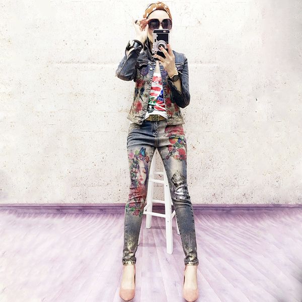 

fuchsia the new sequins ripped jeans fashion women's wear shuhua129, Blue