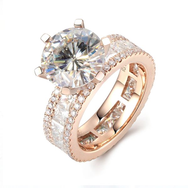 

luxury 3 carat ct df color engagement wedding lab grown moissanite diamond ring with moissanite accents solid 14k 585 white gold t200701, Slivery;golden