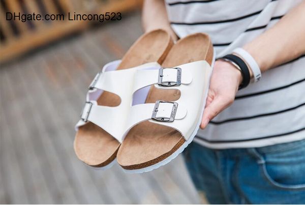 

new summer cork slippers women casual shoes mixed color pu flip flops men valentine beach sandal plus size 39-44, Black