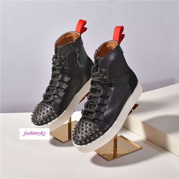 

wholesale new red bottoms crystal leather sneakers mens shoes womens rivet spiky junior spike sock krystal donna red bottom, Black