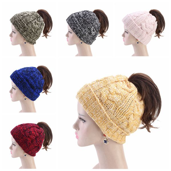 

women crochet winter ponytail women beanie knitted beanies skull cap horsetai ski twist hat warm outdoor wool ljja3128 qgkcr, White;black