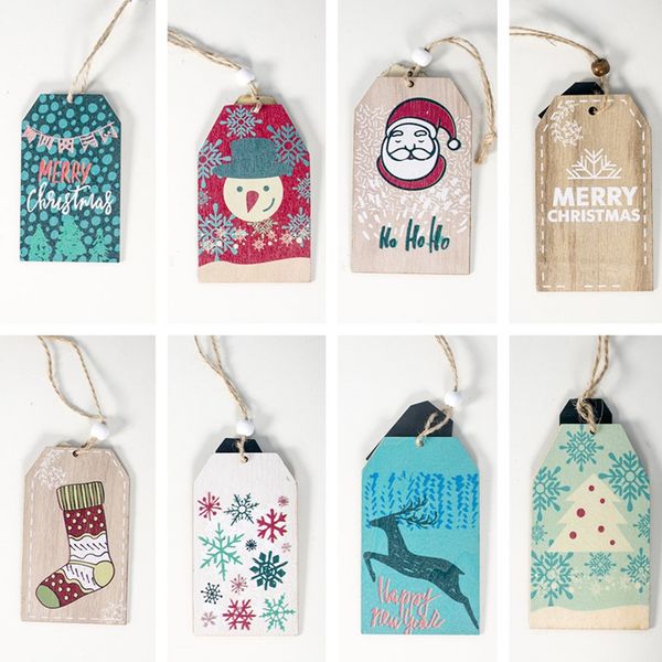

8pcs new year 2020 wooden christmas ornaments christmas tree diy decor wood pendant noel decoration for home xmas gift