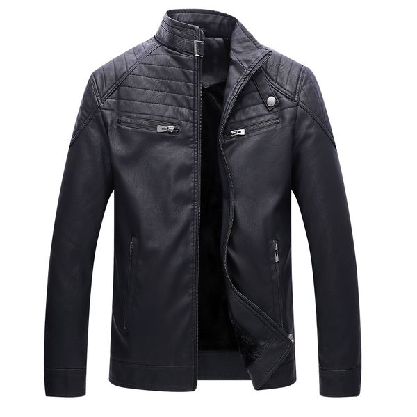 

streetwear mens moto biker leather jackets winter faux jacket coats fleece pu leather plus size xxl-5xl jaqueta masculina, Black