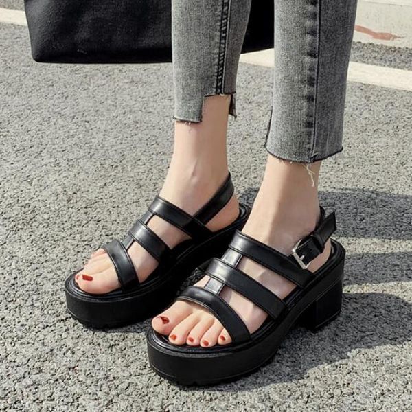 

women summer high heels sandals wedges shoes woman pu leather gladiator cross-tied open toe sandalias mujer sapato femininod1123, Black