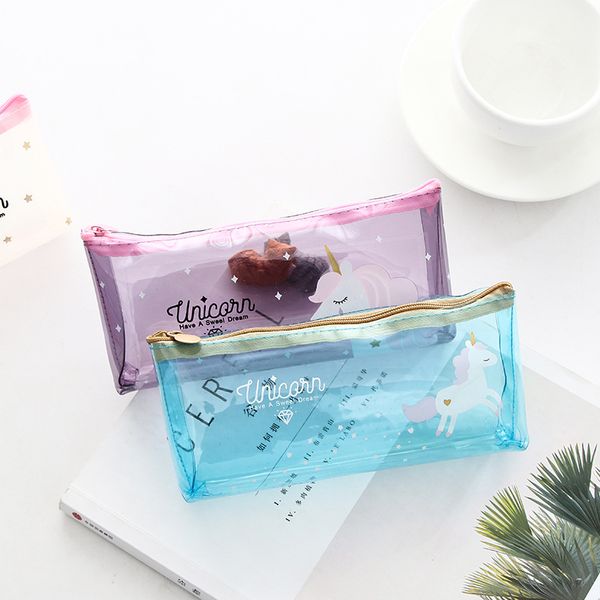 

school cute unicorn pencil case unicorn stationery gifts students pencil box pencilcase transparent bag office supplies