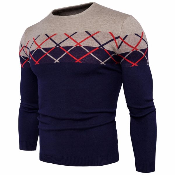 

fashion men o-neck plaid fight sweater casual men stitching color slim long sleeve sweater male nice autumn winter -2xl, White;black