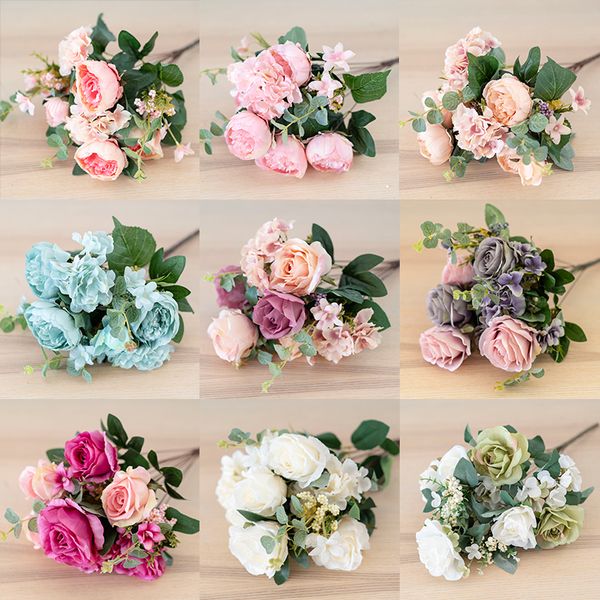 

european large rose bouquet wedding silk flower wedding scene layout arrangement flower art sitting room vase arrangement