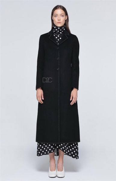 

black turn down button long wool blend