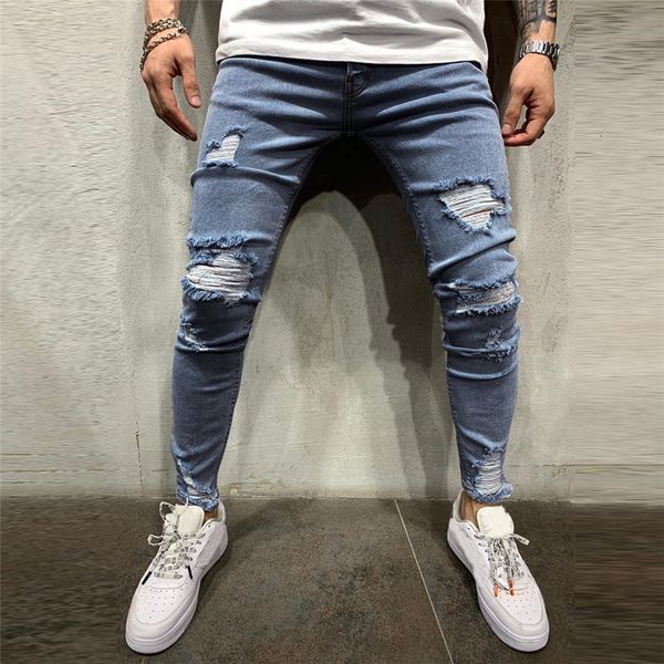 

2019 pants in apparer for men pure color hole denim vintage wash hip hop work trousers jeans pants dropshipping, Black
