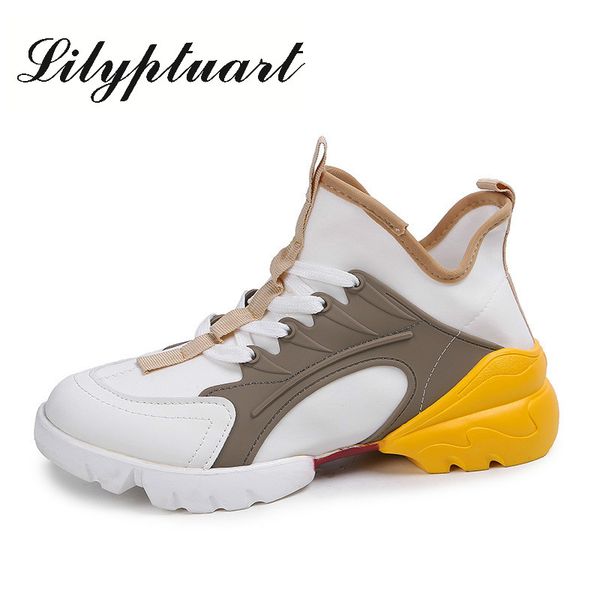 

2020 new dad female platform shoes stovepipe wild color printing casual sneakers increased running shoes for women