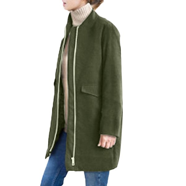 

woman jackets winter 2018 fashion women solid coat womens winter lapel wool coat zipper jacket loose plus overcoat outwear, Black