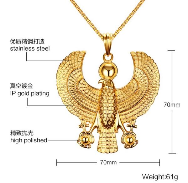 Wholesale Lated 18k Gold Religious Stainless Steel Egyptian Horus Eagle Pendant Necklace Amethyst Pendant Necklace White Gold Pendant Necklace From