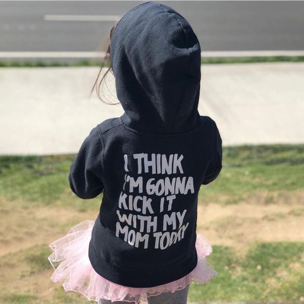 

baby boy девушка вскользь весна осень толстовка дети мода письмо печати с длинным рукавом толстовка толстовка с капюшоном пальто дети, Black