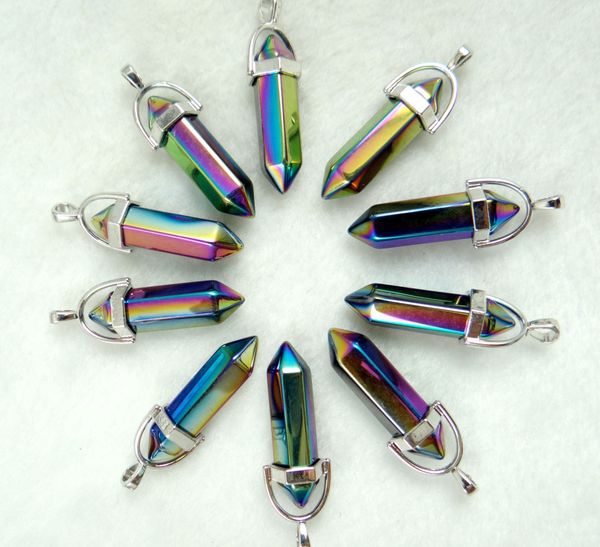 

natural stone turquoises quartz crystal lapis charms pendant for diy jewelry necklaces accessories 24pcs, Silver