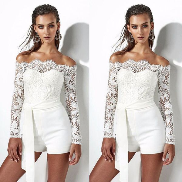 

2019 women's fashion womens ladies autumn off shoulder playsuit romper shorts jumpsuit trousers outfit casual skinny party z0308, Black;white