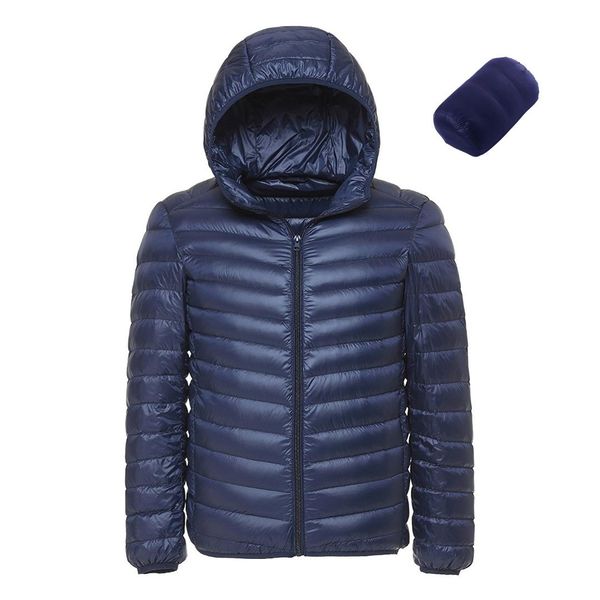 

2019 spring and autumn fashion boutique white duck down solid color lightweight men's casual hooded down jacket male jacket, Black
