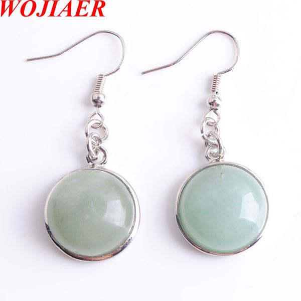

wojiaer new women natural aventurine round gem stone drop earrings beads healing earring jewellery dr8039, Silver