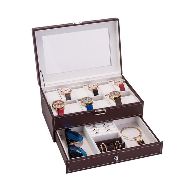

сша фото 12 слоты часы box мужские часы организатор lockable ювелирных витринного с real glass top кожезаменитель брови, Golden;white
