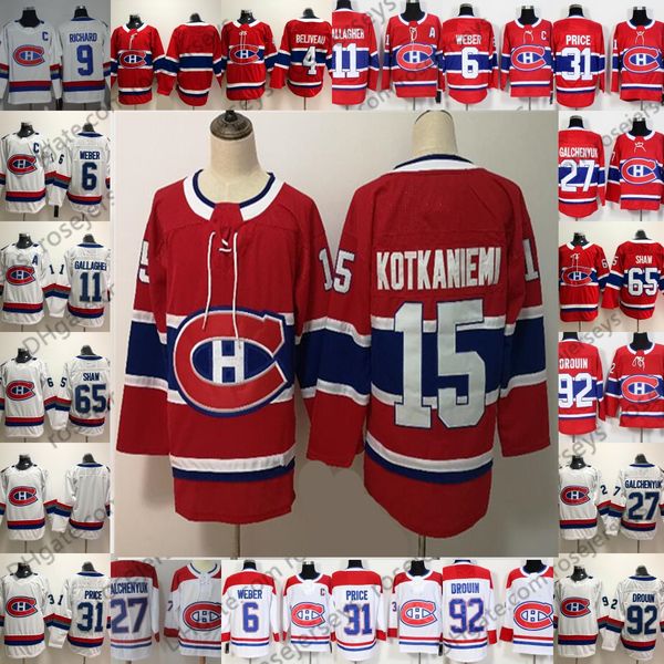 

montreal canadiens 4 jean beliveau 9 maurice richard 15 jesperi kotkaniemi red white 100th classic retired player men kid women youth jersey, Black;red