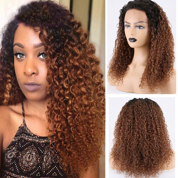 

human hair lace front wigs 1b tone 30 color loose curly 20 inch indian remy haman hair with preplucked hairline babyhair, Black;brown