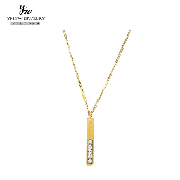 

ymyw fashion 316l stainless steel gold necklace cubic zircon geometric romantic letter with love pendant necklace for women girls, Silver