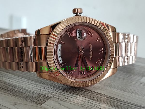 

2 color business men watch gift luxury date wristwatches president 40mm 228235 18k rose gold green roman dial watch, Slivery;brown
