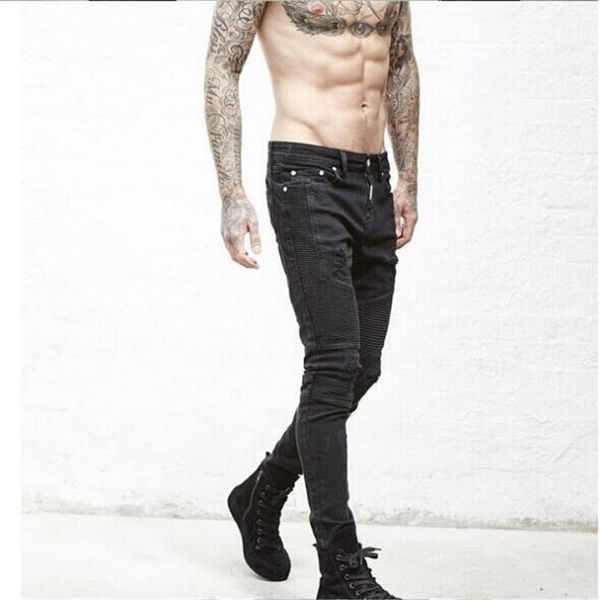 

men denim pants casual bike luxury jeans mens jeans skinny pants with slim elastic ripped hole jean for men clothing plus size, Blue