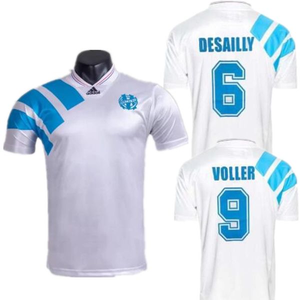 

1993 olympique marseille retro commemorate football shirt deschamps papin boli desailly soccer jersey voller 25 120 years football jersey, Black;yellow