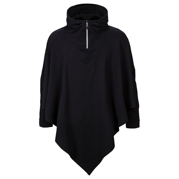 

feitong men's autumn and winter trend new handsome solid color dark cloak loose sweater, Tan;black