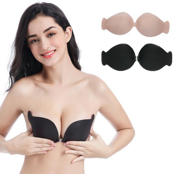 

ladies silicone push up women bra strapless backless solid invisible self-adhesive gel stick, Black;white