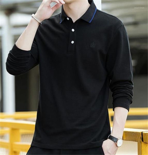 

designer polos fashion panelled lapel neck mens polos casual long sleeve males clothing solid color mens, White;black