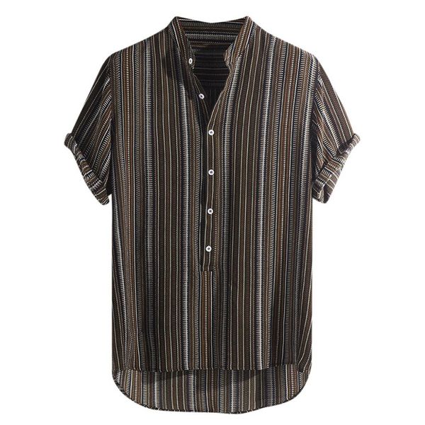 

2019 men's summer striped button plus size breathable running short-sleeved casual sports shirt men short sleeve outdoor 40j11, Black;red