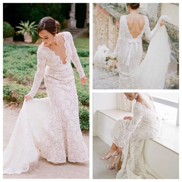 

романтический глубокий v декольте с длинным рукавом кружева свадебное платье оболочка свадебные платья в стиле ретро кисти свадебное платье, White