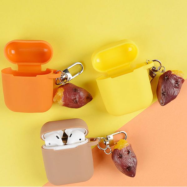 

ins soft silicone case protective cover for apple airpods charging box protector skin with wine sweet potato keychain anti-lost