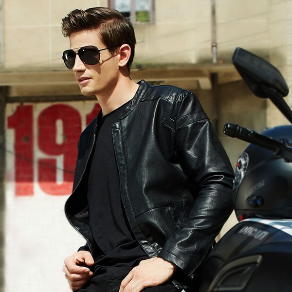 

2018 autumn & winter men's coat business casual leather jacket men's europe and america locomotive leather coat youth jacket men, Black