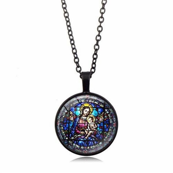

10pcs/lots european and american fashion virgin mary glass pendant necklace christian accessories retro sweater 3 color, Silver