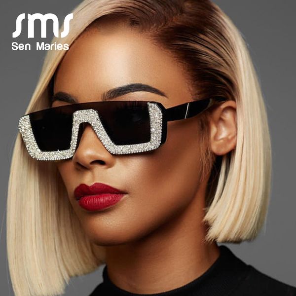 

luxury crystal square sunglasses women brand designer half frame oversized rhinestone sunglasses men eyeglasses for female uv400 y200420, White;black