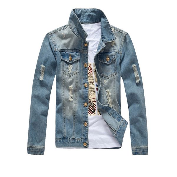 

mjartoria 2019 classic ripped motorcycle holed casual turn-down collar single breasted plus size for men washing jeans jackets, Black;brown