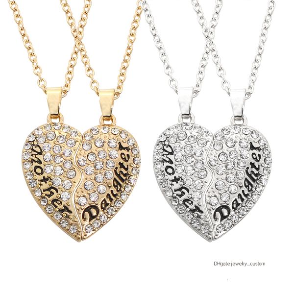 

2 pcs/set fashion full rhinestone broken heart necklace women mother daughter family love jewelry mother's day gifts collier, Silver